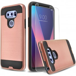 LG V30 Case, 2-Piece Style Hybrid Shockproof Hard Case Cover with [Premium Screen Protector] Hybird Shockproof And Circlemalls Stylus Pen (Rose Gold)